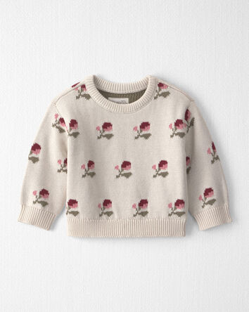 Baby Organic Cotton Sweater Knit Pullover in Floral Jacquard, 