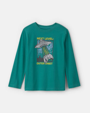 Gar&ccedil;ons - T-shirt manches longues &agrave; imprim&eacute; de vaisseau spatial &laquo;Next Level Outer Orbit&raquo; - Vert, 