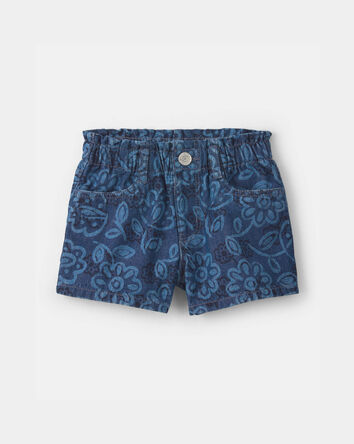 Tout-petit fille - Short en denim &agrave; motif floral - D&eacute;lav&eacute; fonc&eacute;, 