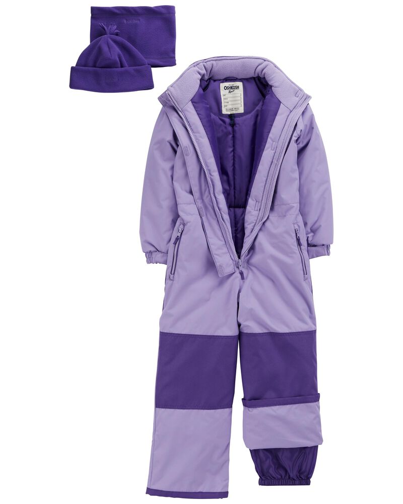 Kid 1-Piece Snowsuit With Bonus Hat And Neck Warmer, image 3 of 5 slides