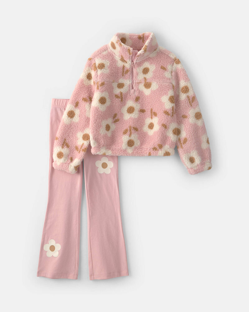 Filles - Ensemble 2 pi&egrave;ces &agrave; superposer en molleton teddy &agrave; motif floral &ndash; Rose, image 1 sur 4 diapositives