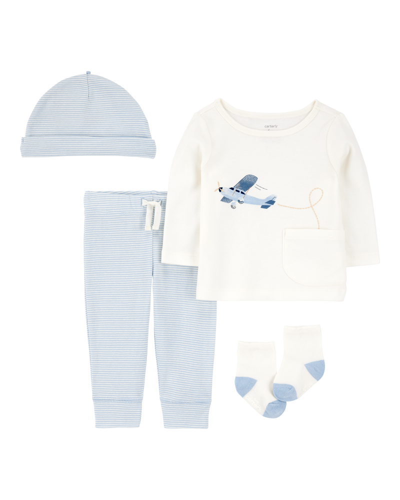 Baby 4-Piece Airplane Print Outfit Set, image 1 of 5 slides