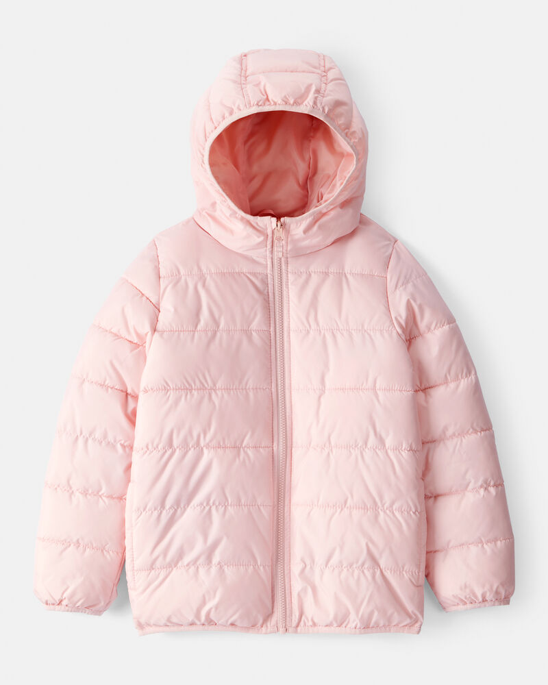 Kid Hooded Puffer Jacket - Pink, image 1 of 4 slides