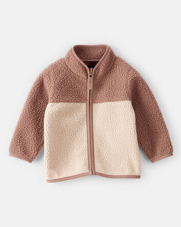 Baby Boy Colour Block Microfleece Zip-Up Jacket - Tan, 