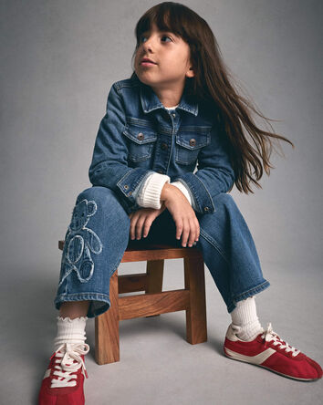 Filles - Jean jambe large en denim &agrave; motif ourson &ndash; D&eacute;lav&eacute; moyen, 