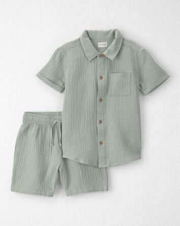 Boys 2-Piece Organic Cotton Gauze Set in Green, 