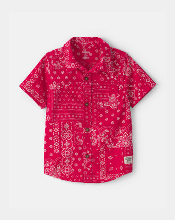 Toddler Boy Bandana Short-Sleeve Button-Down Shirt - Red, 