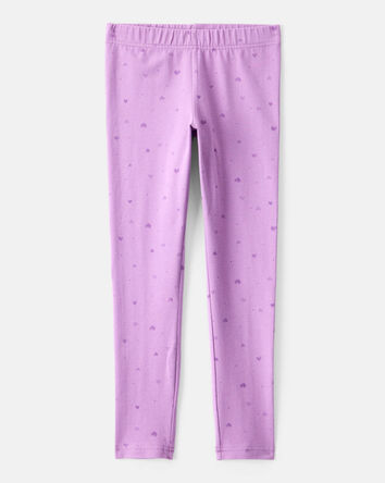 Filles - Leggings extensibles en coton imprimé cœur - violet, 