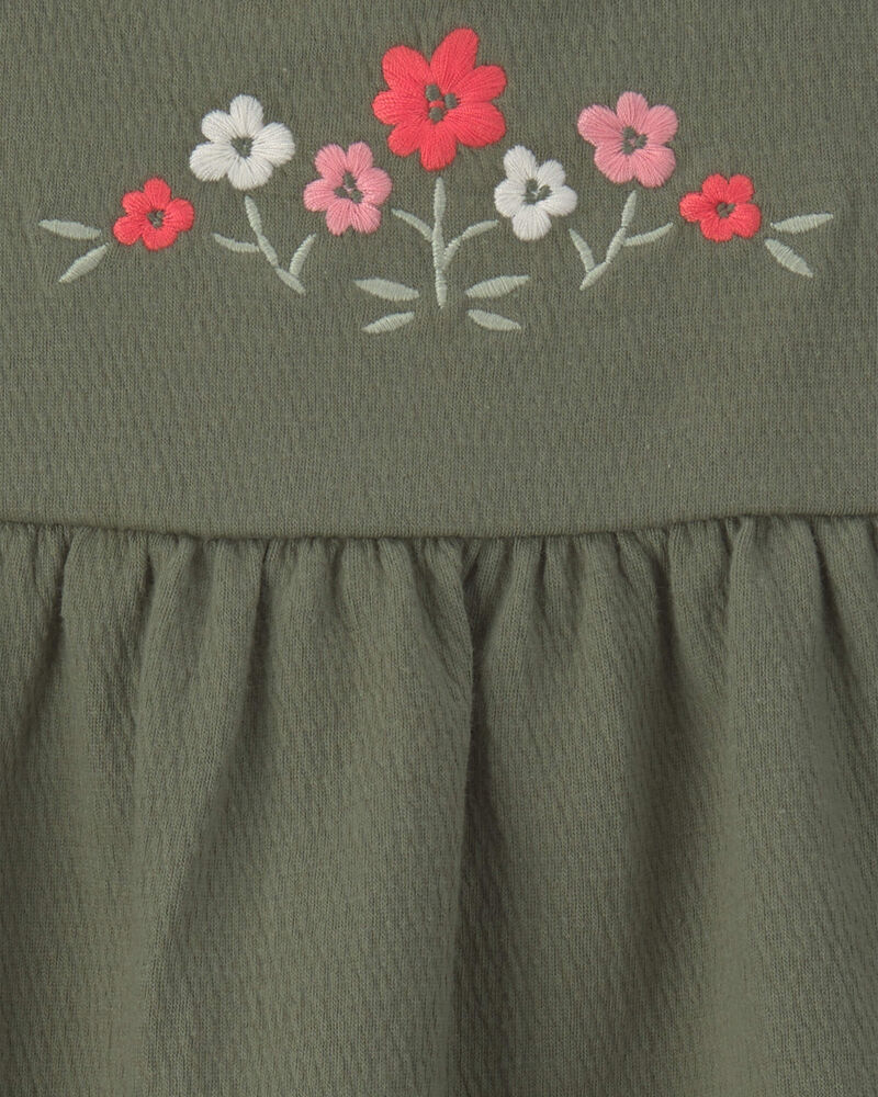 Baby Girl Flower Embroidered Sleeveless Dress - Green, image 4 of 5 slides