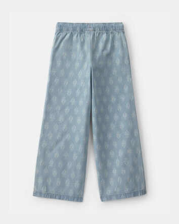 Girls Chambray Floral Pull-On Pants - Light Wash, 