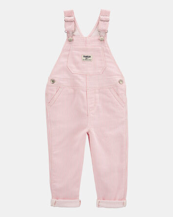 Toddler Knit Denim Hickory Stripe Overalls - Pink, 