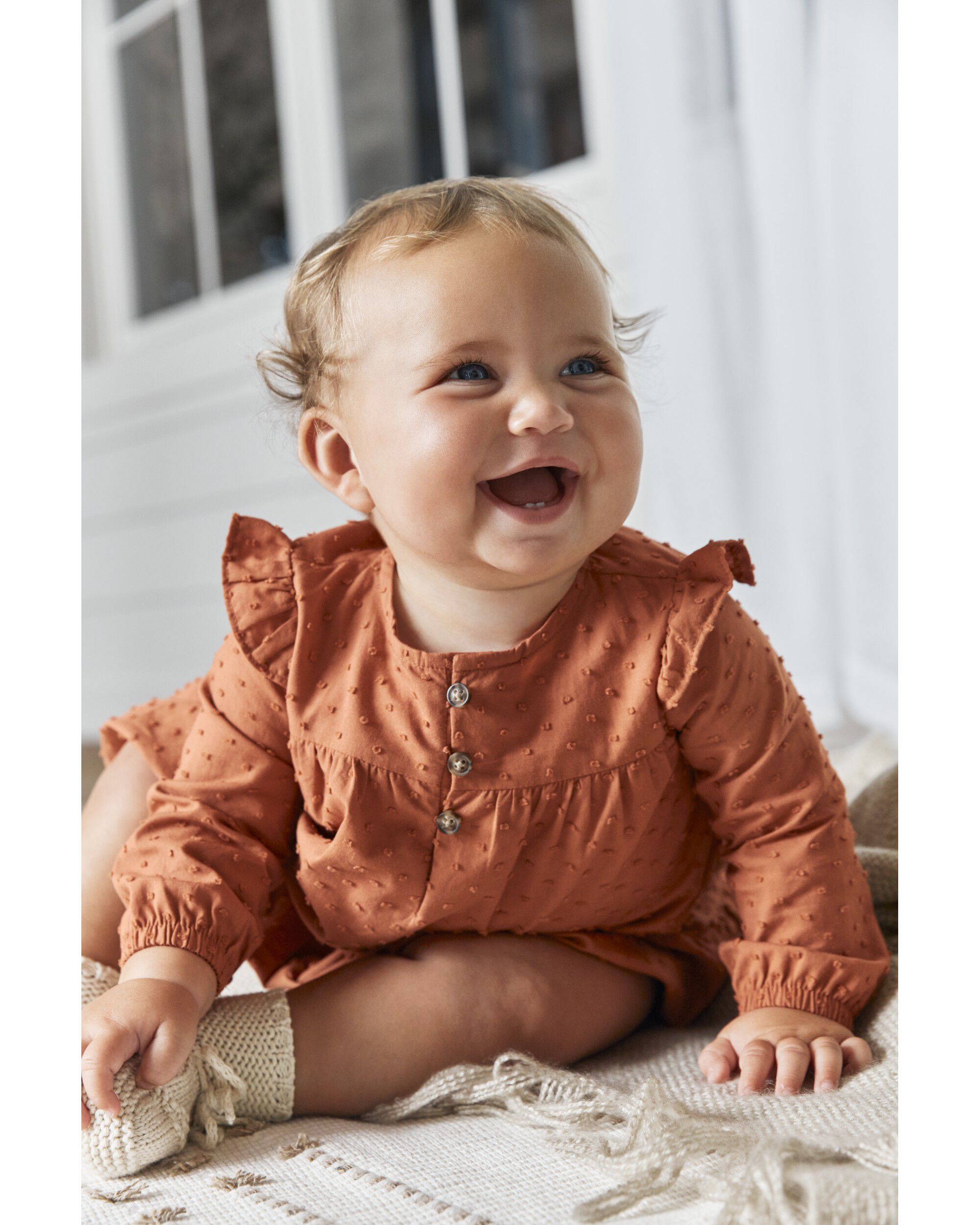 Rust Baby Cotton Flutter Dress Carter s Oshkosh Canada