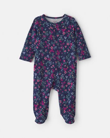 B&eacute;b&eacute; fille - Grenouill&egrave;re 100 % coton avec fermeture &agrave; glissi&egrave;re double sens &agrave; imprim&eacute; floral &ndash; Bleu marine, 