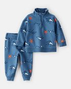 Baby Boy 2-Piece DayDream Fleece Mountain Quarter-Zip & Jogger Set - Blue, image 1 of 3 slides