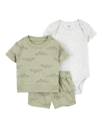 Baby 3-Piece Alligator Outfit Set - Green/Grey, 