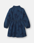 Girls Floral Denim Long-Sleeve Dress - Dark Wash, image 2 of 5 slides