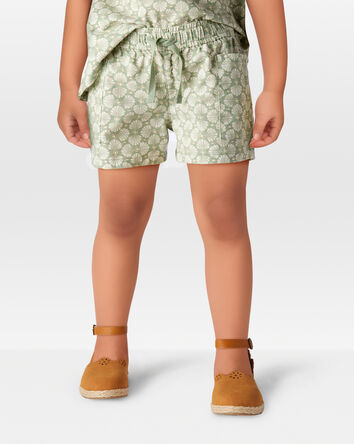 Toddler Tropical Print Drawstring Shorts - Green, 