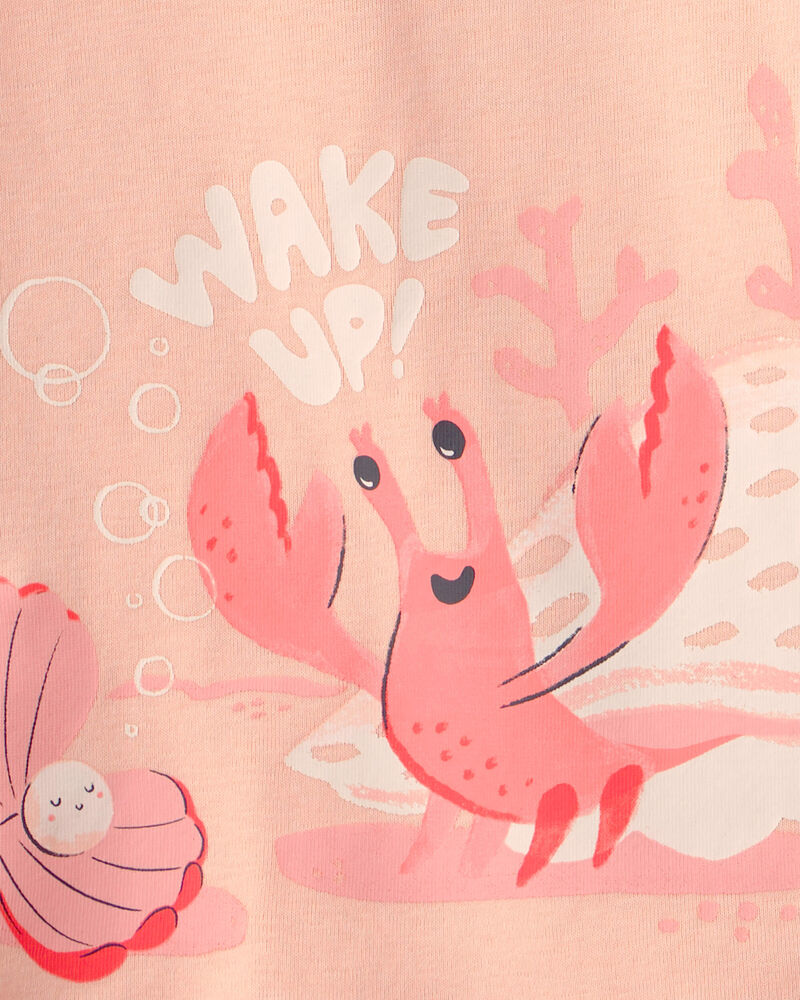 Toddler Girl Seashells 100% Cotton Short-Sleeve Snug Fit 4-Piece pyjama Set - Pink/Orange, image 2 of 4 slides
