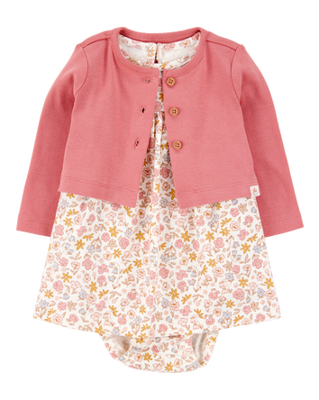 Baby 2-Piece Bodysuit Dress & Cardigan Set, 