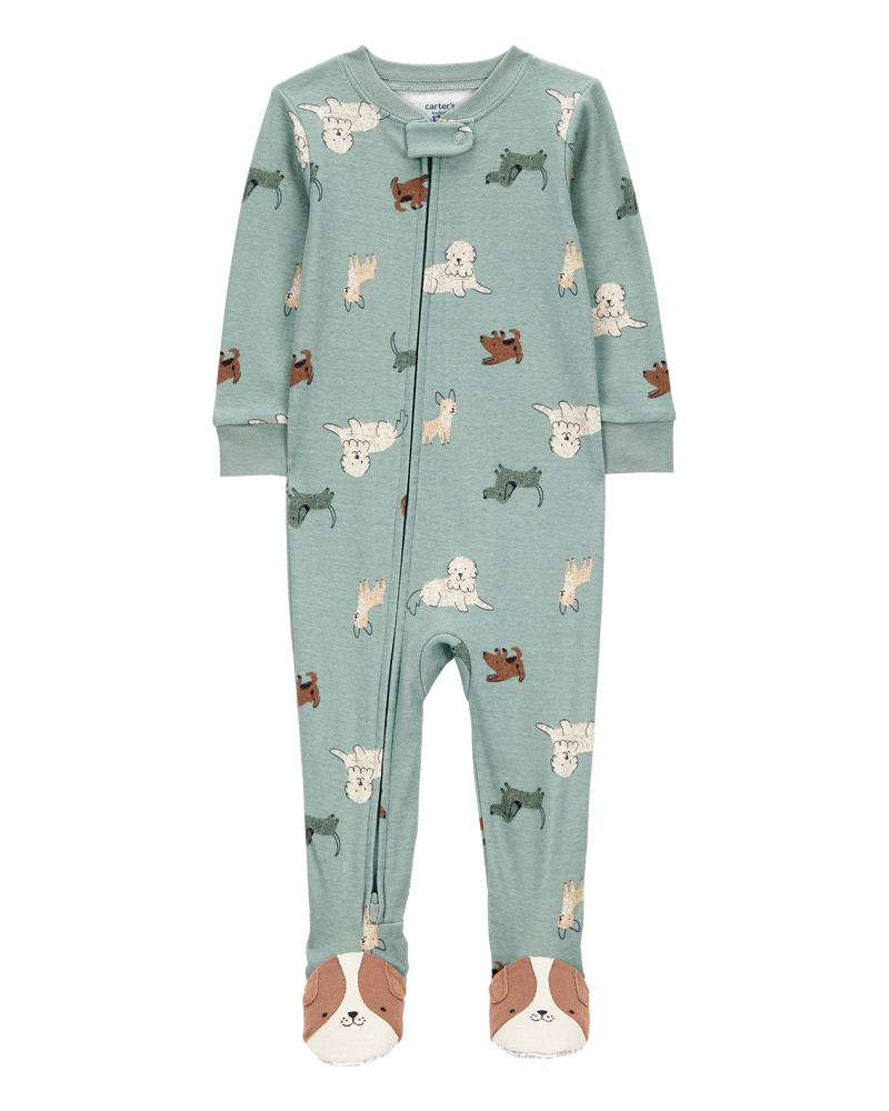 Toddler 1-Piece Dog Print 100% Snug Fit Cotton Footie Pyjamas, image 1 of 4 slides
