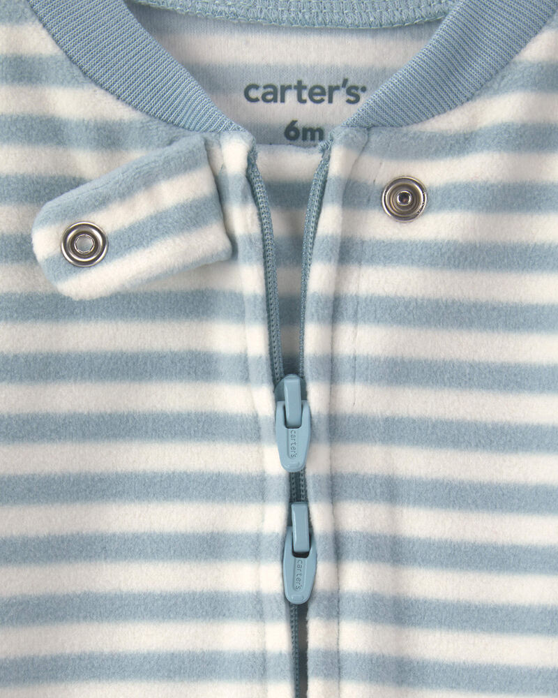 Baby Milk & Cookies Striped Fleece 2-Way Zip Sleepers - Blue, image 3 of 5 slides