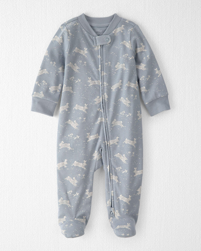 Baby Organic Cotton Sleeper Pyjama in Blue Bunnies Print, image 1 of 5 slides