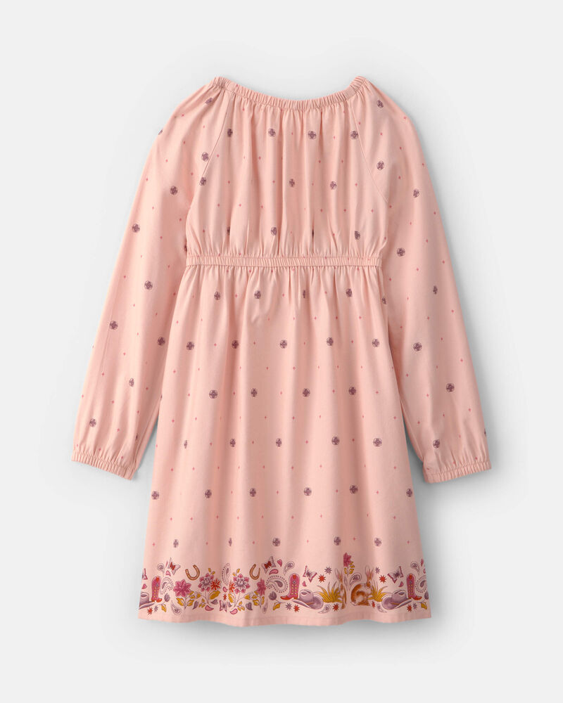 Girls Floral Twill Long-Sleeve Dress - Pink, image 3 of 5 slides