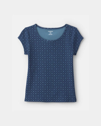 Girls Floral Ribbed Tee - Navy, 