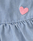B&eacute;b&eacute; fille - Ensemble 3 pi&egrave;ces haut sans manches en chambray &agrave; motif de cerises, cache-couche et short - Rose/Bleu, image 5 sur 5 diapositives