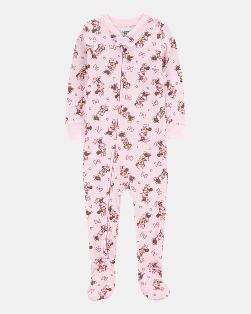Baby Disney&copy; Minnie Mouse Snug Fit Cotton Footie 1-Piece Pyjamas - Pink, image 1 of 3 slides