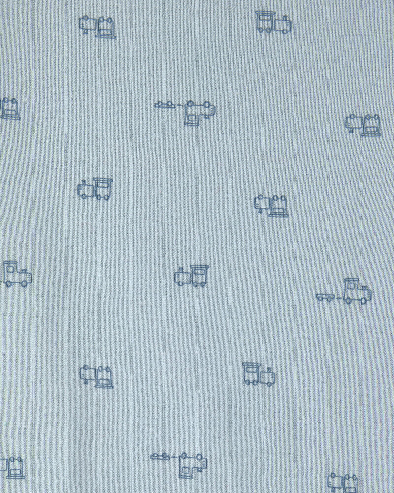 B&eacute;b&eacute; gar&ccedil;on - Ensemble 3 pi&egrave;ces cache-couches manches longues et pantalon &agrave; motif train &ndash; Bleu/Cr&egrave;me, image 4 sur 5 diapositives