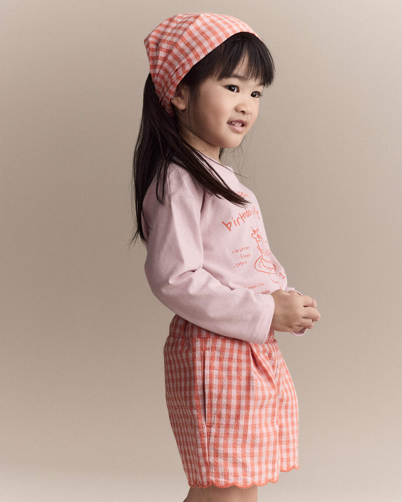Toddler Girl Gingham Bandana Hair Scarf - Orange, image 4 of 7 slides
