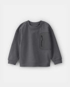 Toddler Boy French Terry Zipper Pullover Sweatshirt - Grey, image 1 of 4 slides