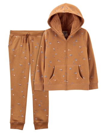 Kid Hooded Zip Jacket & Fleece Pants Set, 