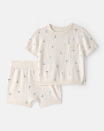 Baby 2-Piece Sailboat Sweater Top & Short Set - Ivory, 