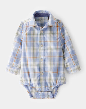 Baby Poplin Plaid Long-Sleeve Bodysuit, 