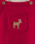 Baby Boy 2-Piece Reindeer Long-Sleeve Sweater Overall Set - Red/Cream, image 4 of 6 slides