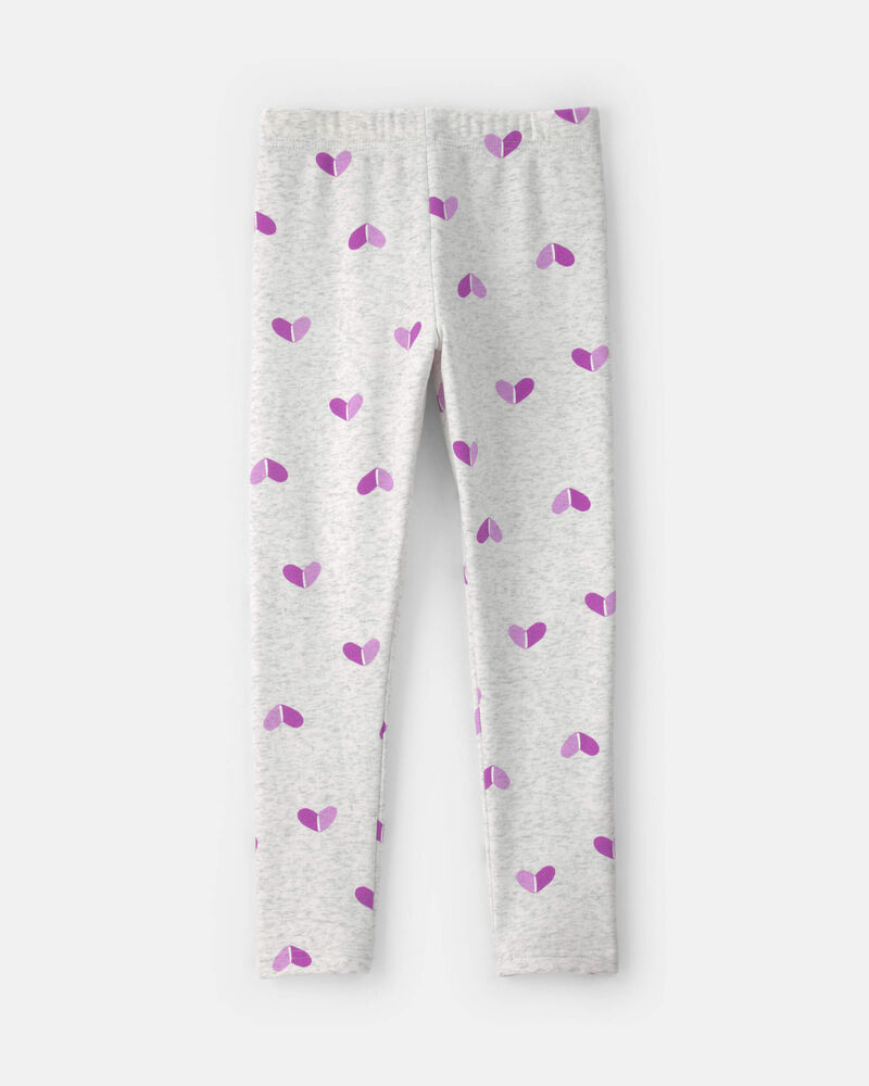 Filles - Legging extensible en molleton &agrave; motif c&oelig;ur &ndash; Gris/Mauve, image 2 sur 4 diapositives