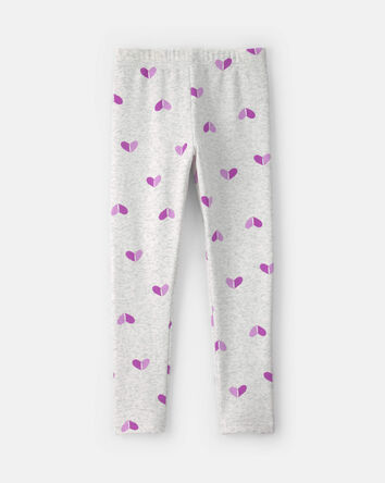 Filles - Legging extensible en molleton &agrave; motif c&oelig;ur &ndash; Gris/Mauve, 