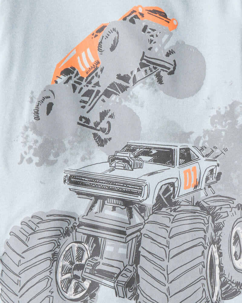 Boys Monster Truck Print 100% Cotton Long-Sleeve 4-Piece Pyjamas - Blue, image 2 of 4 slides