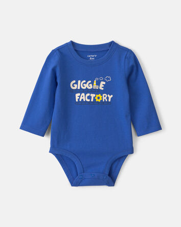 Baby Boy 'Giggle Factory' Long-Sleeve Graphic Bodysuit - Blue, 