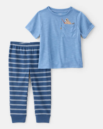 Tout-petit garçon - Pyjama 2 pièces de coupe ample à imprimé de raton laveur à la pêche, 