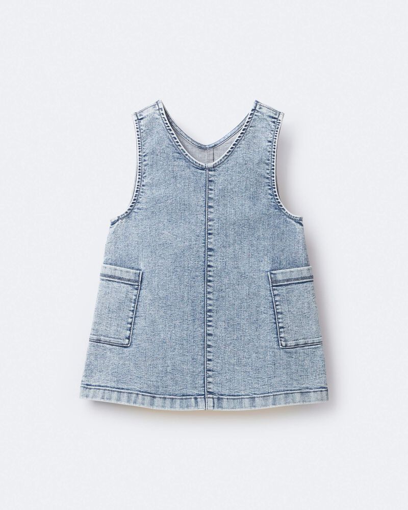 Toddler Girl Otter Pocket Denim Jumper in Avenue Wash - Blue, image 5 of 6 slides