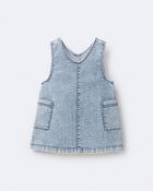 Toddler Girl Otter Pocket Denim Jumper in Avenue Wash - Blue, image 5 of 6 slides
