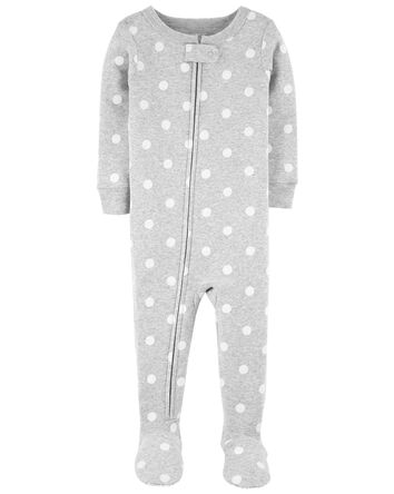 1-Piece Polka Dot Snug Fit Cotton Footie Pyjamas, 