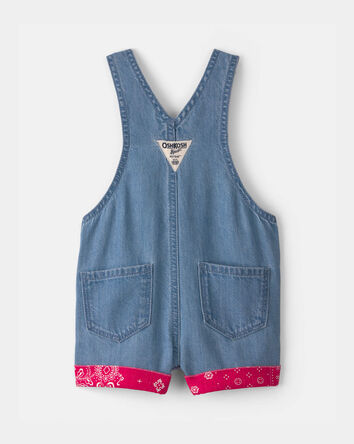 Baby Girl Bandana Denim Shortall - Blue/Red, 