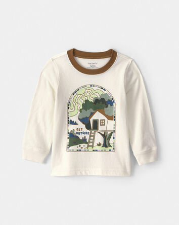 B&eacute;b&eacute; gar&ccedil;on - T-shirt manches longues &agrave; imprim&eacute; &laquo;Get Outside&raquo; - Ivoire, 