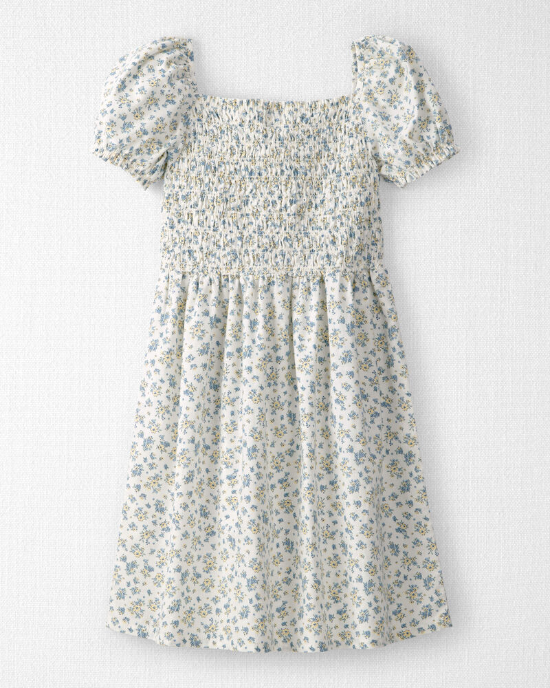 Girls Smocked Dress Made with Organic Cotton in Spring Bloom Print, image 2 of 5 slides