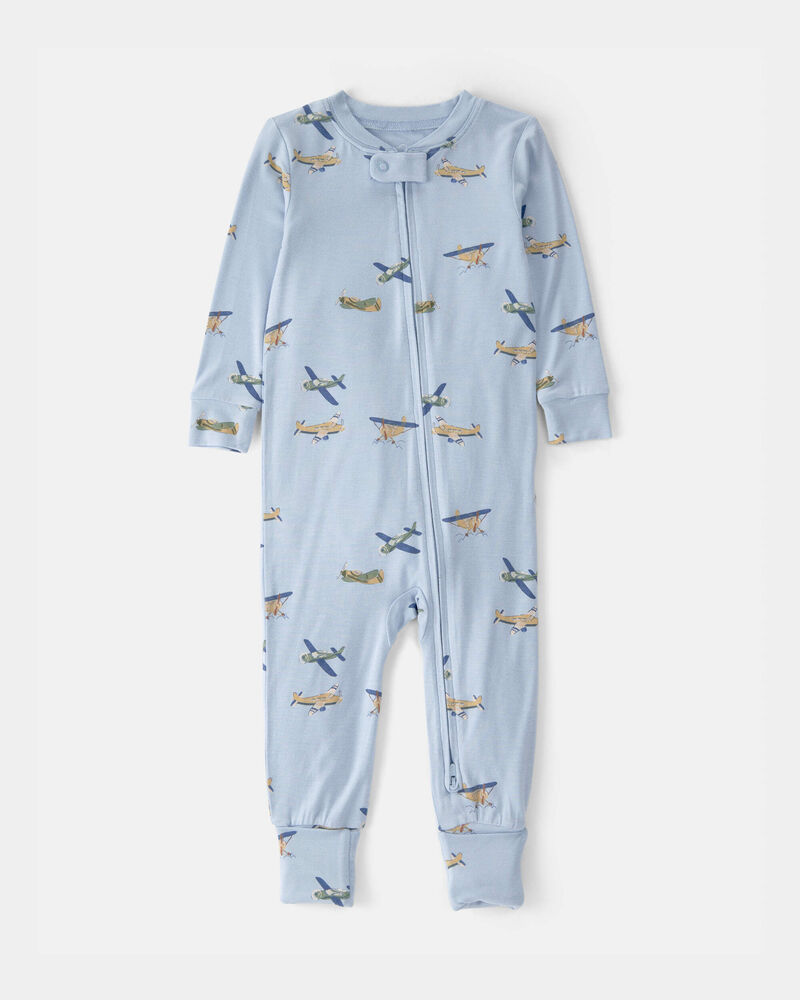 B&eacute;b&eacute; gar&ccedil;on - Pyjama 1 pi&egrave;ce PurelySoft &agrave; fermeture &agrave; glissi&egrave;re 2 sens, avion &ndash; Bleu, image 1 sur 5 diapositives