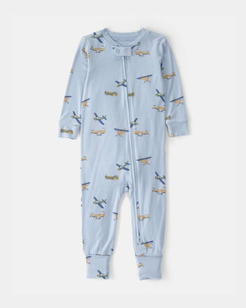 B&eacute;b&eacute; gar&ccedil;on - Pyjama 1 pi&egrave;ce PurelySoft &agrave; fermeture &agrave; glissi&egrave;re 2 sens, avion &ndash; Bleu, 